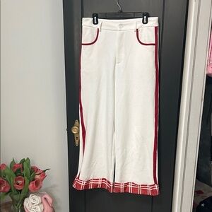 White Pants with Red Trim and Plaid Hem